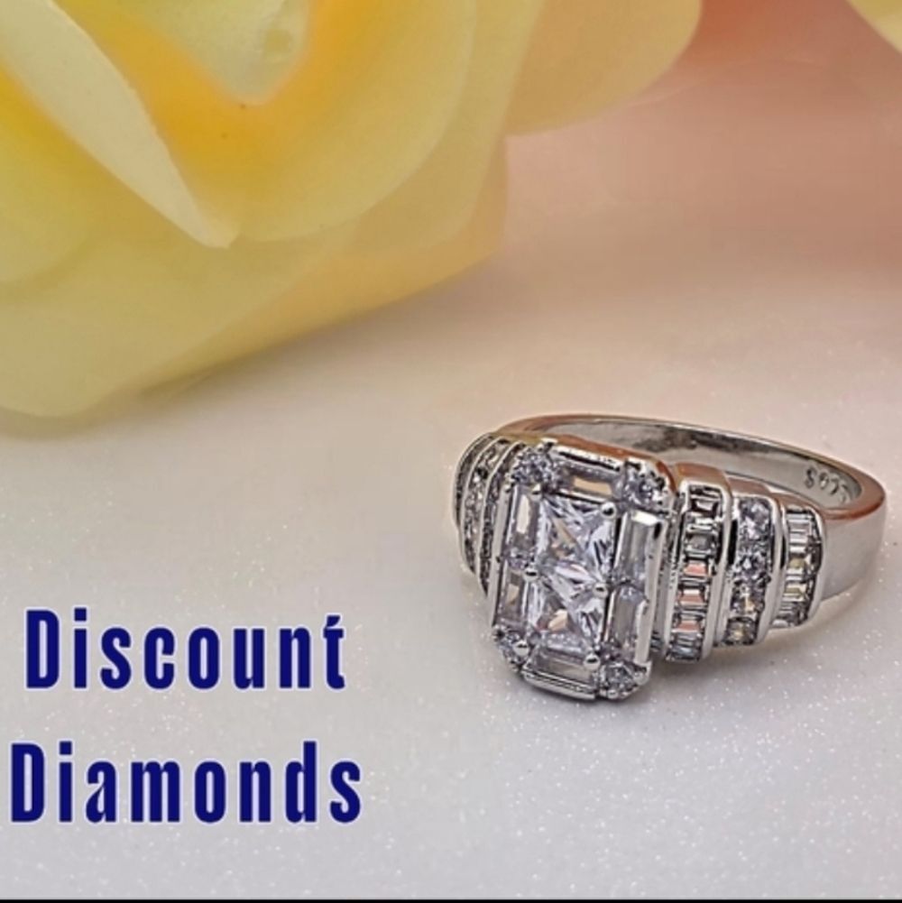 Clear White Diamond Cocktail Ring on 95 Sterling Silver